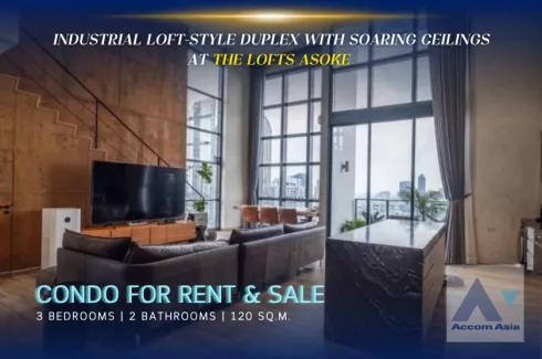 3 Bedroom Condo for rent in The Lofts Asoke, Khlong Toei Nuea, Bangkok near MRT Phetchaburi