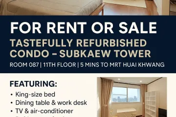 Condo for sale in Subkaew Tower, Huai Khwang, Bangkok near MRT Huai Khwang